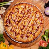 Bbq Pizza · Bbq sauce topped with freshly grated Mozzarella cheese, grilled chicken, hickory smoked baco...