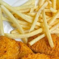 Chicken Tenders · Home style breaded chicken tenderloin fritters served with your choice of side and sauce