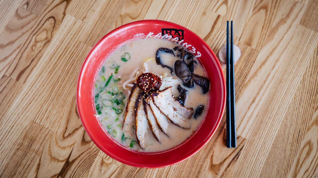 Tonkotsu Ramen · Pork Broth - Pork Chashu, Wood ear Mushroom, Bean Sprouts & Green Onion