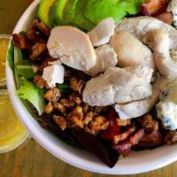 The Del Rey Cobb · mixed greens with chicken, brown sugar bacon, Pt Reyes blue cheese, heirloom cherry tomatoes...