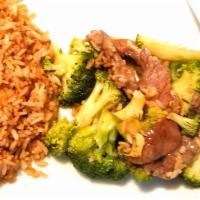 Broccoli With Beef · tender beef stir fry with garlic and fresh broccoli in brown sauce. Quart size. Feeds 2-3 pe...
