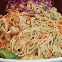 Thai Noodle · Thin noodles, chicken, carrots, cucumbers, scallions, spicy peanut dressing.