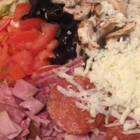 Antipasto Salad · Iceberg Lettuce with Mozzarella Cheese, Pepperoni, Salami, Diced Ham, Onions, Olives, Bell P...