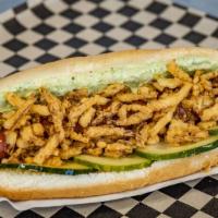 Denmark Dog · Remoulade sauce, house pickle, stone ground mustard, fried onions.