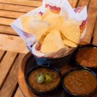 Chips & Salsa · Gluten free. House made chips, served with mild, medium or hot salsa.