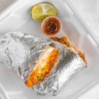 Burrito · Your choice of meat, Spanish rice, Refried beans,