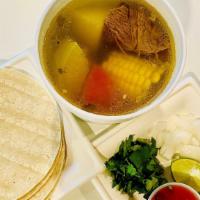 Caldo De Res 32 Oz · Beef soup - includes onions, cilantro, lime,  4  corn tortillas or 1 flour tortilla on the s...