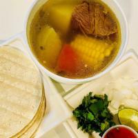 Caldo De Res 16 Oz · Beef soup - includes onions, cilantro, lime,  4  corn tortillas or 1 flour tortilla on the s...
