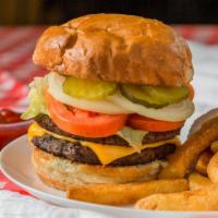 Double Cheeseburger · 100% Double Angus 1/3 patty, Hawaiian Hamburger Bun, Lettuce, Tomato, Onion, Pickle, 1000 Is...