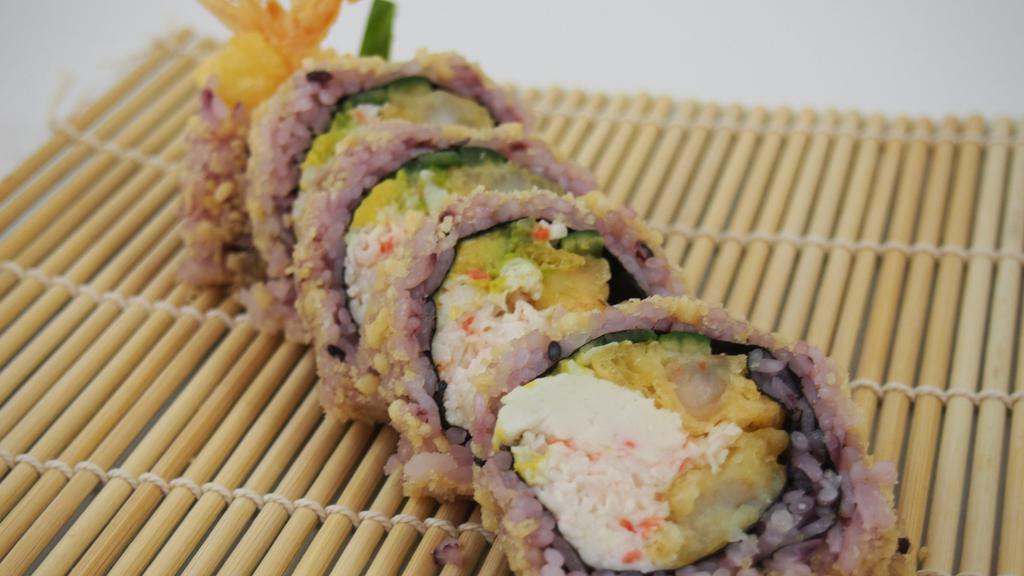 Crunch Roll (6Pcs) · Eel sauce. In: shrimp tempura, krab meat (imitation crab meat), cucumber, avocado. Out: tempura flakes.