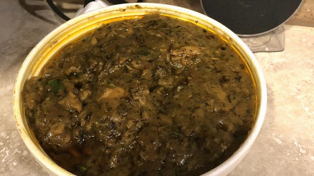 Saag Chicken · The comfort food of Punjab, slow-cooked spinach and mustard greens with fresh ginger and garlic with boneless chicken.
