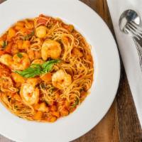 Scallop & Shrimp Pomodoro · Angel hair with sauteed shrimp and scallops in tomato, basil, olive oil and garlic sauce.