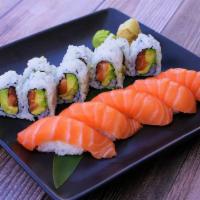 Salmon Sushi Special · 5pc Salmon sushi, 8pcs of Salmon Avocado Roll.