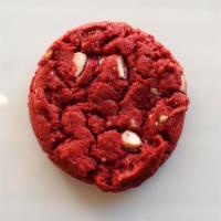 Red Velvet Cookie · Dough: Red Velvet Cake Batter Mix ins: Cravory Cream Cheese Truffles, Guittard Vanilla Chips