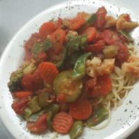 Spaghetti Primavera · Vegetables, sautéed in garlic and finished with our marinara or cream sauce.