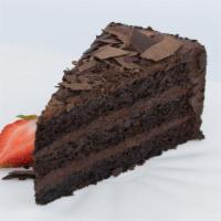 Outrageous Chocolate Cake · Layers of moist chocolate cake, rich chocolate frosting, chocolate shavings and chocolate sa...