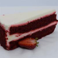 Red Velvet Cake · layers of moist chocolate cake, rich chocolate frosting, chocolate shavings and chocolate sa...
