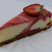 Strawberry Swirl  Cheesecake · A velvety smooth cream cheese base, swirrled with  strawberry cheesecake all on a buttery gr...