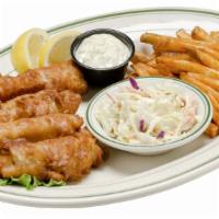 Fish & Chips · A generous portion of beer battered cod. Served with cole slaw and French fries.