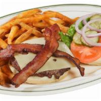 The Axe Burger · 1/2 Lb. Burger with Two strips of bacon, lettuce, tomato, pickle, red onion, swiss cheese an...