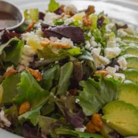 Avocado Salad (Large) · Avocado, Feta, Candied Walnuts, and Grilled Pineapples on Spring Mix. Balsamic Vinaigrette D...