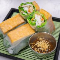Fresh Spring Roll Tofu · Rice wrapper stuffed with lettuce, cabbage, carrot with choice of tofu. Served with peanut s...
