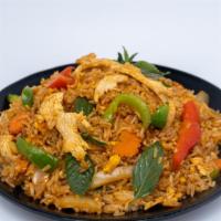 Basil Fried Rice · Pan fried jasmine rice with your choice of meat, egg,  bell pepper carrot, basil leaves and ...