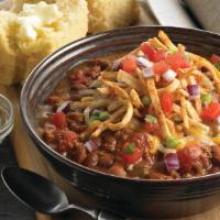 Callender'S Famous Chili & Cornbread · Angus ground beef, tender beans and sweet onions topped with aged cheddar cheese, tortilla s...