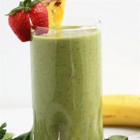 Straw Green Smoothie · Kiwi, strawberry, green apple, and celery blended with organic coconut water and sweetened w...