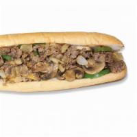 Philly Cheese Steak Supreme · Served with steak fries or house salad. Grilled white onions, grilled green bell peppers, gr...