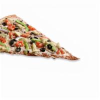 Veggie Slice · With homemade tomato sauce, mozzarella cheese, mushroom, red onions, green bell peppers, bla...