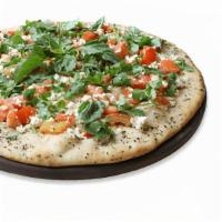 Allen Pizza · With extra thin crust, white sauce, feta cheese, diced tomatoes oregano, fresh cilantro & fr...
