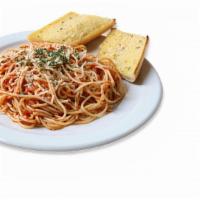 Spaghetti With Marinara Sauce · Served with garlic bread. Vine ground tomatoes, red wine, chopped garlic, extra virgin olive...