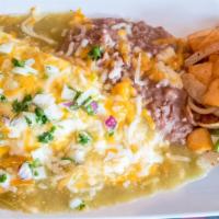 Chile Verde Omelette · Three egg omelet, with carne asada, onions, smothered with our homemade salsa verde topped w...