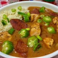 Gumbo Ya Ya · A spicy, chicken gumbo with shrimp and andouille sausage.