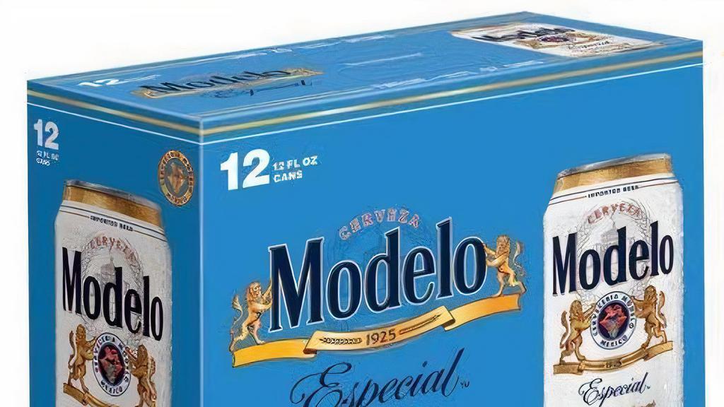 Modelo Especial 12 Pack 12Oz Can · A model of what good beer should be, Modelo Especial Mexican Beer is a rich, full-flavored pilsner beer. This lager beer's golden hue is complemented by its smooth notes of orange blossom honey and hint of herb. A light-hop character, tantalizing sweetness, and a crisp, clean finish make this easy-drinking beer perfect for enjoying at your next barbecue or sharing with friends while watching the game. This imported beer 12 pack also is an ideal tailgating beer. Pair this 143-calorie*, easy-drinking beer in 12 oz beer cans with Mexican dishes, pizza, or seafood for a perfect match. Made with barley malt and unmalted cereals and hops for a balanced flavor, this cerveza is brewed with the fighting spirit. Fat 0 grams. Please Drink responsibly 21+.