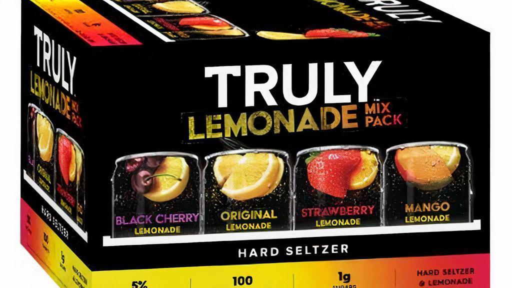 Truly Lemonade Hard Seltzer Variety 12 Pack 12Oz Can · Truly Lemonade Hard Seltzer is an explosion of lemon flavors that is all about big flavor and big refreshment. Truly Lemonade styles are unique mashups of some of your favorite fruits and come in four unique flavors. Each 12oz. can of Truly has 5% alc./vol., 100 calories and 1g sugars for refreshment that won’t weigh you down. Three 12 oz. cans of each flavor. Gluten Free. Please Drink responsibly 21+.