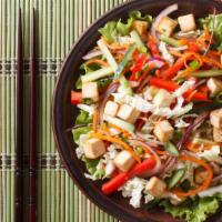 Carla'S Black Eyed Pea Salad With Fried Chicken · Fresh & delicious Black eyed pea salad prepared with a mix of fresh veggies, and topped with...