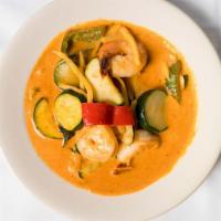 Red Curry · Your choice of meat with bell peppers, green beans, carrots,  zucchini bamboo shoots & sweet...