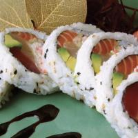 Sumo Roll · Krabmeat, tuna, salmon, yellowtail cucumber, and avocado.