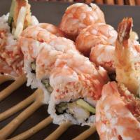 House Roll · Shrimp tempura, cucumber, avocado spicy krabmeat, and sushi ebi.
