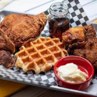1/2 Free Range Chicken (4 Pcs) With Waffle + Syrup · 1/2 Free Range Chicken (4 pieces), coated in our secret southern batter and fried, served wi...