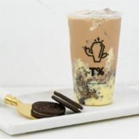 Oreo Puff Milk Tea · Oreo crumble, puff cream w/ black milk tea