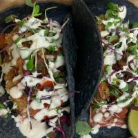Blt-Avo Tacos · Bacon-Lettuce-Tomato & fried Avocado Tacos. Yum! Two soft blue corn tortillas with vegan bac...