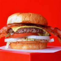 Turkey Bacon Smash Cheeseburger  · Juicy, grilled beef burger smashed to perfection with American cheese, smoked bacon, fresh s...