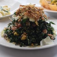 Organic Kale & Quinoa Salad · Gluten-free. Citrus segments, grilled red onion, pine nuts, oven-dried tomatoes, shaved parm...