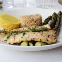 Branzino · Gluten-free. Grilled with rosemary, sea salt, pepper, and extra-virgin olive oil. Grilled as...