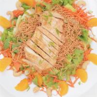 Oriental Chicken Salad · Romain Lettuce, Grilled Chicken, Shredded Carrots,
Mandarins, Cashews, Fried Noodles, And Gr...