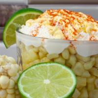 Corn In A Cup · Mayonnaise, cheese, butter, chili powder.