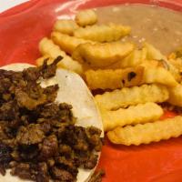 Kids Taco · Taco  chosse your meat with rice beans and fries